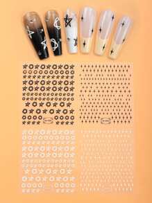 Beauty Sticker 4 tờ Star Pattern Nail Art Sticker - Đen và trắng - Xem 1