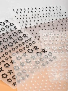 Beauty Sticker 4 tờ Star Pattern Nail Art Sticker - Đen và trắng - Xem 5