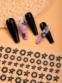 Beauty Sticker 4 tờ Star Pattern Nail Art Sticker - Đen và trắng - Xem 4