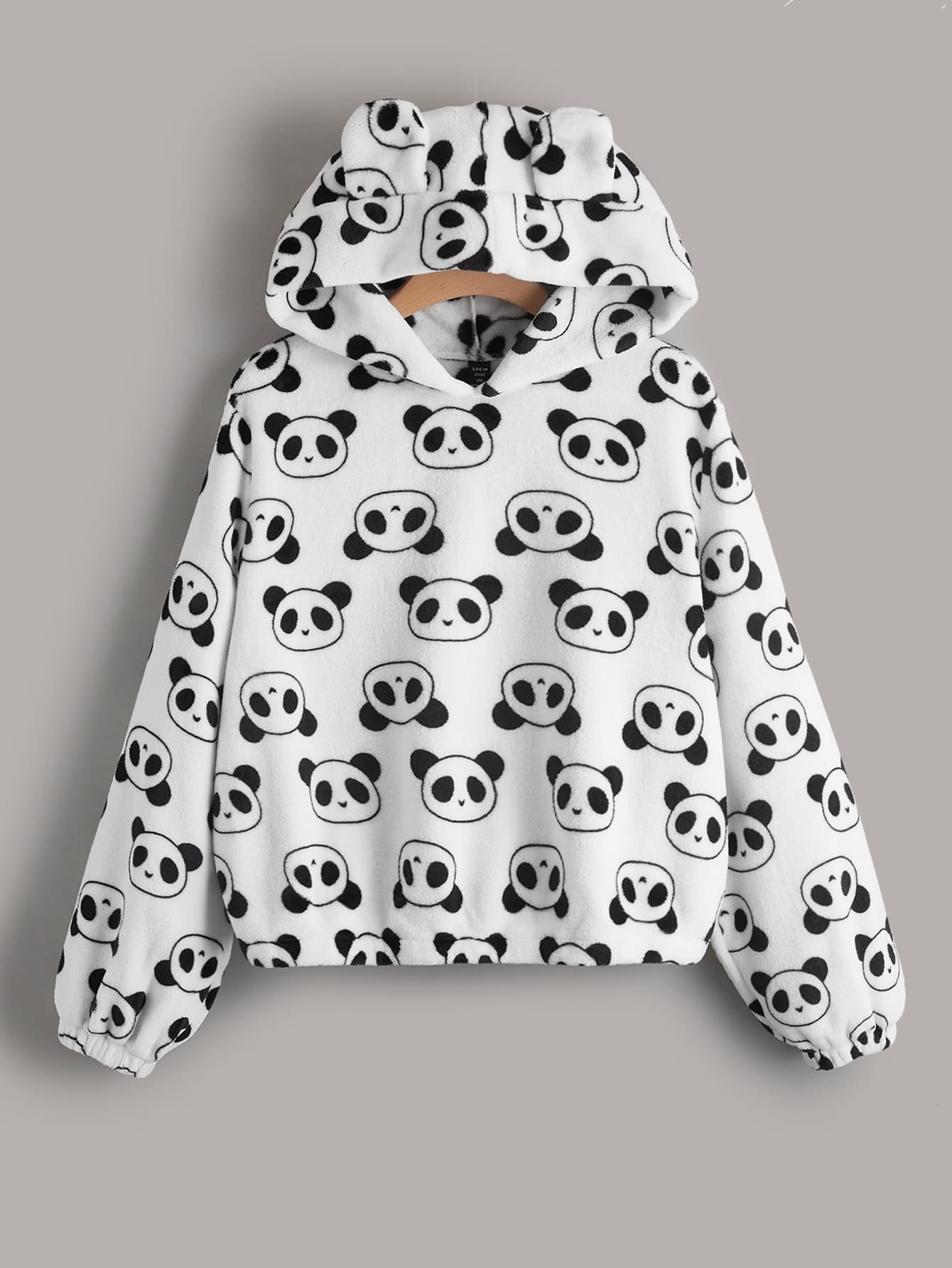 SHEIN EZwear Plus Size Panda Pattern Drop Shoulder Teddy Sweatshirt - White - View 1