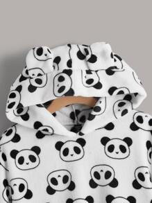 SHEIN EZwear Plus Size Panda Pattern Drop Shoulder Teddy Sweatshirt - White - View 5