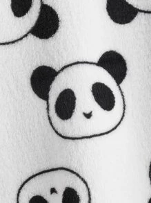SHEIN EZwear Plus Size Panda Pattern Drop Shoulder Teddy Sweatshirt - White - View 4