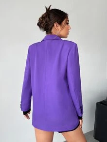 Lapel Neck Flap Detail Blazer - Violet Purple - View 3