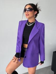 Lapel Neck Flap Detail Blazer - Violet Purple - View 5