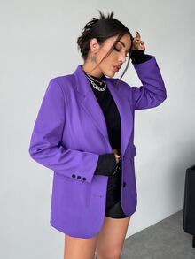 Lapel Neck Flap Detail Blazer - Violet Purple - View 6