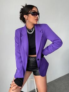 Lapel Neck Flap Detail Blazer - Violet Purple - View 2