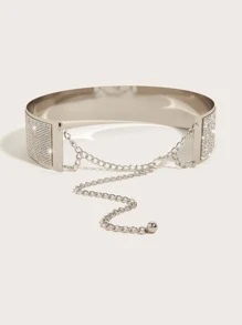 1pc Elegant 6cm Metal Waist Chain Decorated With Rhinestone For Women Party - Silver - View 3