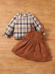 SHEIN Bộ đồ Em bé Xù Dây kéo Nút phía trước Sọc ca rô Dễ thương - Nhiều màu - Xem 2