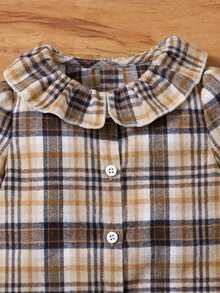 SHEIN Bộ đồ Em bé Xù Dây kéo Nút phía trước Sọc ca rô Dễ thương - Nhiều màu - Xem 4