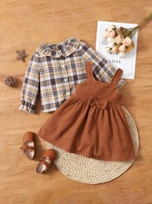 SHEIN Bộ đồ Em bé Xù Dây kéo Nút phía trước Sọc ca rô Dễ thương - Nhiều màu - Xem 1