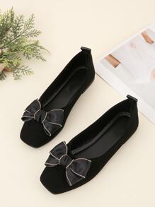 Bailarinas con diseño de lazo de punta cuadrada - Negro - Ver 1
