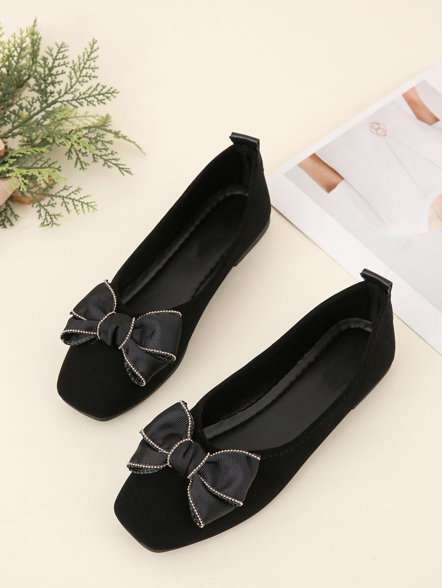 Bailarinas con diseño de lazo de punta cuadrada - Negro - Ver 1