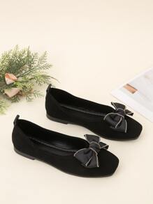 Bailarinas con diseño de lazo de punta cuadrada - Negro - Ver 2