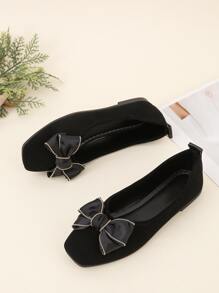 Bailarinas con diseño de lazo de punta cuadrada - Negro - Ver 5