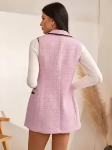 SHEIN Privé Double Breasted Contrast Binding Vest Overcoat - Baby Pink - View 2