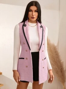 SHEIN Privé Double Breasted Contrast Binding Vest Overcoat - Baby Pink - View 3