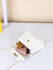 小型扭轉鎖扣鱷紋鏈帶手提包 - 白色 - 查看 6