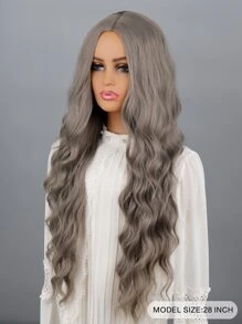 Peluca Gris Sintética Con Ondas Largas Sin Flequillo Para Mujeres, Fibra Resistente A Alta Temperatura De 26 Pulgadas, Uso Diario Para Cosplay, Fiesta De Año Nuevo, Navidad - Gris - Ver 2