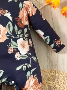 SHEIN Vintaside Kids 嬰兒女孩花卉印花連身衣和頭帶