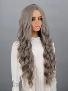 Peluca Gris Sintética Con Ondas Largas Sin Flequillo Para Mujeres, Fibra Resistente A Alta Temperatura De 26 Pulgadas, Uso Diario Para Cosplay, Fiesta De Año Nuevo, Navidad - Gris - Ver 4
