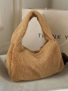 毛絨、柔軟、毛絨、蓬鬆簡約蓬鬆手提包適合女孩、女士、大學生、菜鳥和白領上班、辦公室、通勤、秋冬、暖冬、戶外 - 棕色 - 查看 1