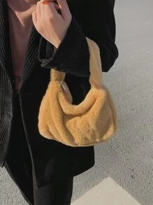 毛絨、柔軟、毛絨、蓬鬆簡約蓬鬆手提包適合女孩、女士、大學生、菜鳥和白領上班、辦公室、通勤、秋冬、暖冬、戶外 - 棕色 - 查看 2