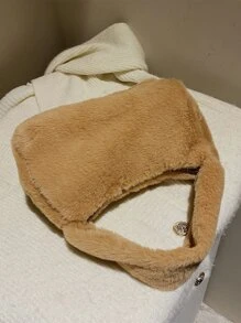 毛絨、柔軟、毛絨、蓬鬆簡約蓬鬆手提包適合女孩、女士、大學生、菜鳥和白領上班、辦公室、通勤、秋冬、暖冬、戶外 - 棕色 - 查看 3