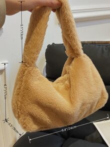 毛絨、柔軟、毛絨、蓬鬆簡約蓬鬆手提包適合女孩、女士、大學生、菜鳥和白領上班、辦公室、通勤、秋冬、暖冬、戶外 - 棕色 - 查看 4