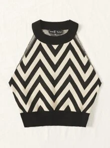 SHEIN Essnce 大碼鋸齒圖案短款吊脖針織上衣