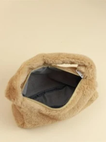 毛絨、柔軟、毛絨、蓬鬆簡約蓬鬆手提包適合女孩、女士、大學生、菜鳥和白領上班、辦公室、通勤、秋冬、暖冬、戶外 - 棕色 - 查看 8