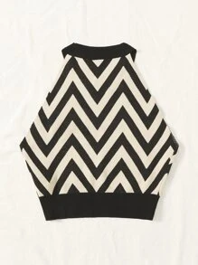 SHEIN Essnce 大碼鋸齒圖案短款吊脖針織上衣