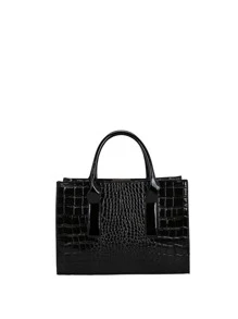 3pcs Crocodile Embossed Satchel Bag With Purse, Mother's Day Gift For Mom - Black - View 7
