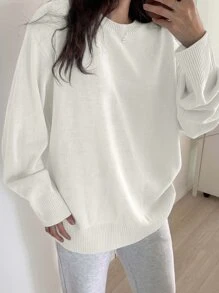 DAZY Jersey tejido de canalé de hombros caídos - Blanco - Ver 6