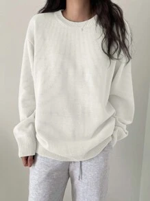 DAZY Jersey tejido de canalé de hombros caídos - Blanco - Ver 5