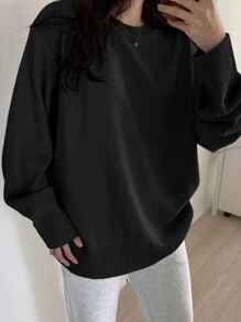 DAZY Suéter de punto acanalado con hombros caídos, blusas de manga larga, ropa de otoño