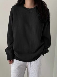 DAZY Suéter de punto acanalado con hombros caídos, blusas de manga larga, ropa de otoño