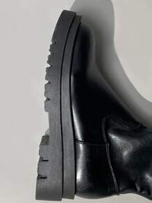 女士黑色過膝極簡側拉鏈靴子