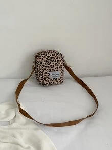 Mini Leopard Print Letter Patch Crossbody Bag - Multicolor - View 1