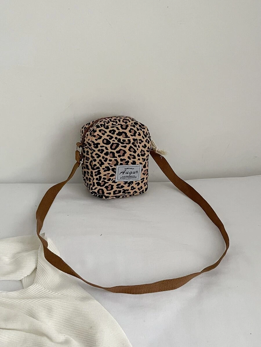 Mini Leopard Print Letter Patch Crossbody Bag - Multicolor - View 1