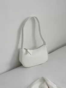 1pc Solid Color Fashionable Simple All-Match Pu Bag - White - View 3