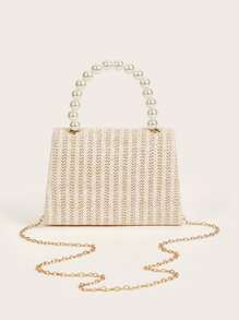 Faux Pearl Beaded Clutch Bag - Beige - View 2