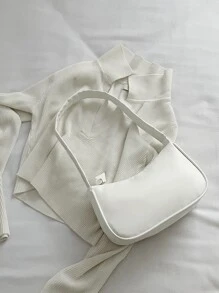 1pc Solid Color Fashionable Simple All-Match Pu Bag - White - View 8