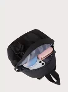 1 Ba lô vải nylon màu trơn Túi đi học nhỏ đơn giản và thời trang, di động, nhẹ, thích hợp cho các cô gái tuổi teen nữ sinh viên đại học, hoàn hảo để đi học lại, ngày đầu tiên đi học, đại học, trung học cơ sở, trung học phổ thông - màu đen - Xem 4