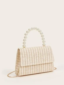 Faux Pearl Beaded Clutch Bag - Beige - View 3