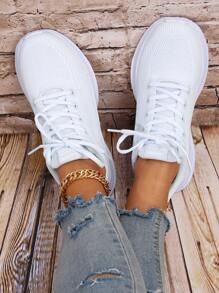 Zapatos de atletismo con diseño de parche de letra con cordón delantero - Blanco - Ver 4