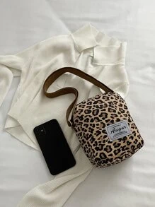 Mini Leopard Print Letter Patch Crossbody Bag - Multicolor - View 4