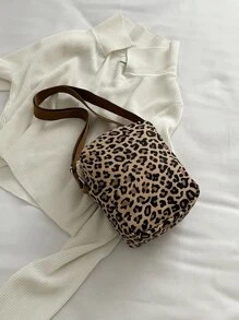 Mini Leopard Print Letter Patch Crossbody Bag - Multicolor - View 5