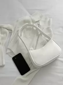 1pc Solid Color Fashionable Simple All-Match Pu Bag - White - View 5