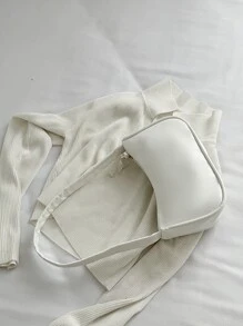 1pc Solid Color Fashionable Simple All-Match Pu Bag - White - View 6