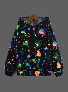 SHEIN Boys Reflective Splatter Paint Hoodie & Joggers - Black - View 3